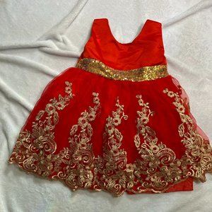 Red and Gold Formal Girls Bow Wedding Holiday Dress Girls Size 4T